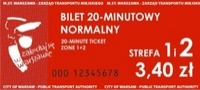stary wzór biletu 20-minutowego normalnego w kolorze czerwonym