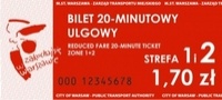stary wzór biletu 20-minutowego ulgowego w kolorze czerwonym