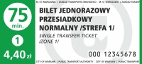 wzór biletu 75-minutowego normalnego w kolorze ciemnozielonym