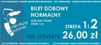 stary wzór biletu dobowego normalnego na strefę 1 i 2 w kolorze niebieskim