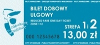 stary wzór biletu dobowego ulgowego na strefę 1 i 2 w kolorze niebieskim