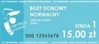 stary wzór biletu dobowego normalnego na strefę 1 w kolorze błękitnym