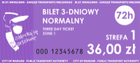 stary wzór biletu 3-dniowego normalnego na strefę 1 w kolorze fioletowym