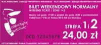 stary wzór biletu weekendowego normalnego na strefę 1 i 2 w kolorze różowym