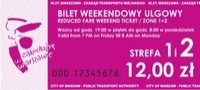 stary wzór biletu weekendowego ulgowego na strefę 1 i 2 w kolorze różowym