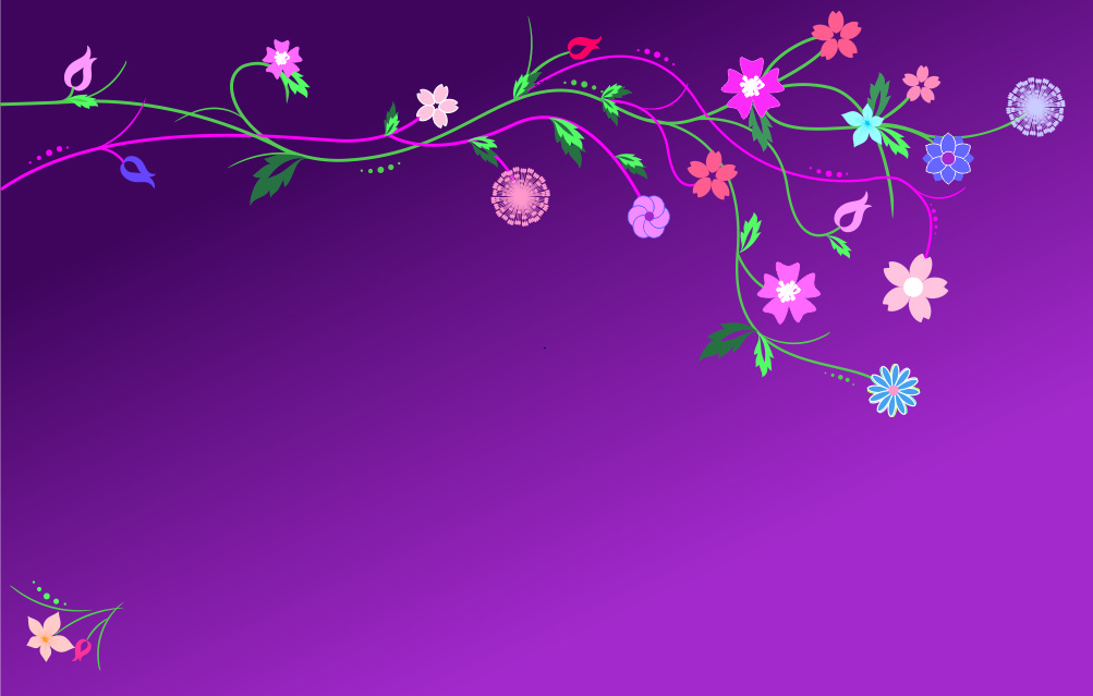 grafika - wielokolorowe gałęzie kwiatów umieszczone na różowo-fioletowym tle
