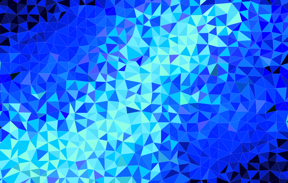 grafika w różnych odcieniach niebieskiego składająca się z wielu sąsiadujących ze sobą trójkątów