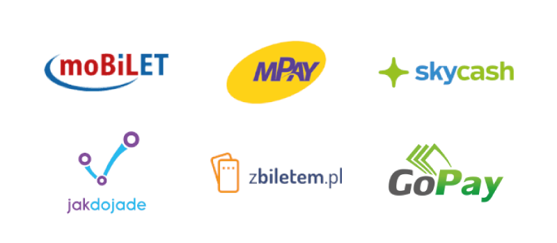 logotypy operatorów sprzedających bilety w aplikacjach