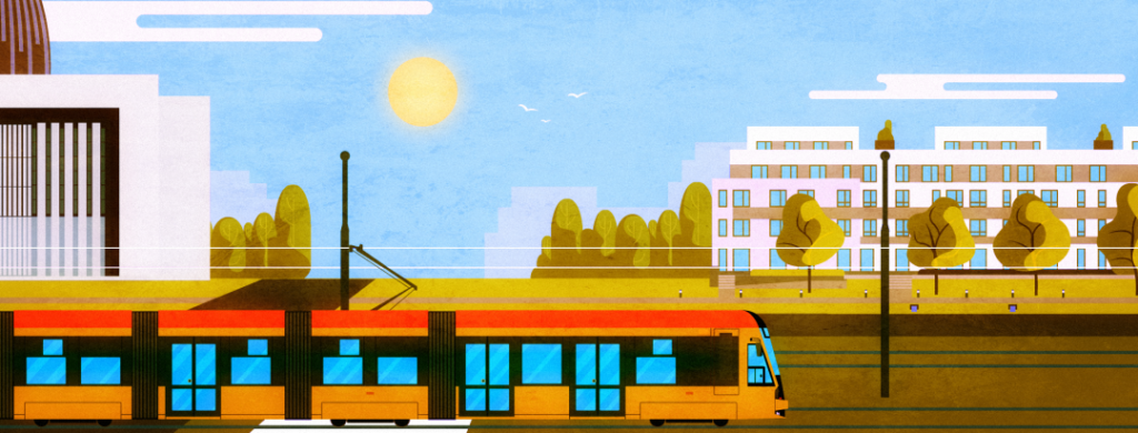 grafika promująca tramwaj do Wilanowa