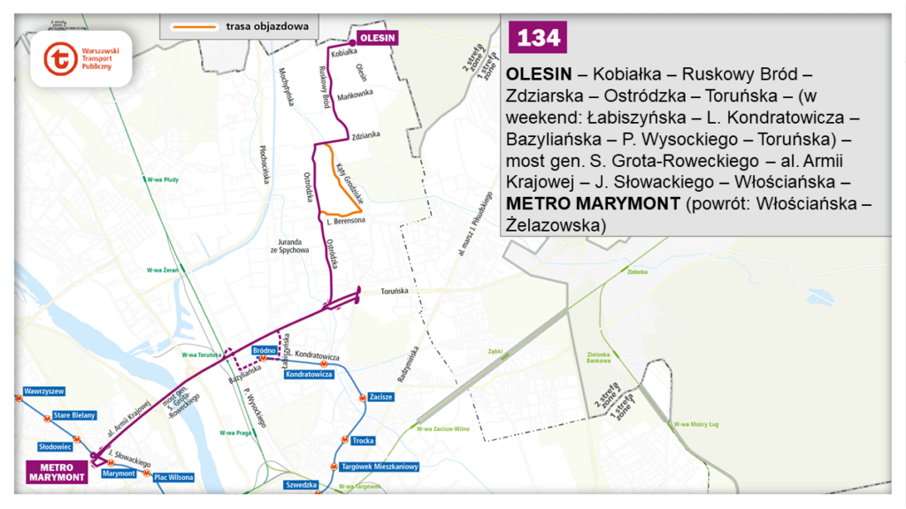 schemat trasy linii 134