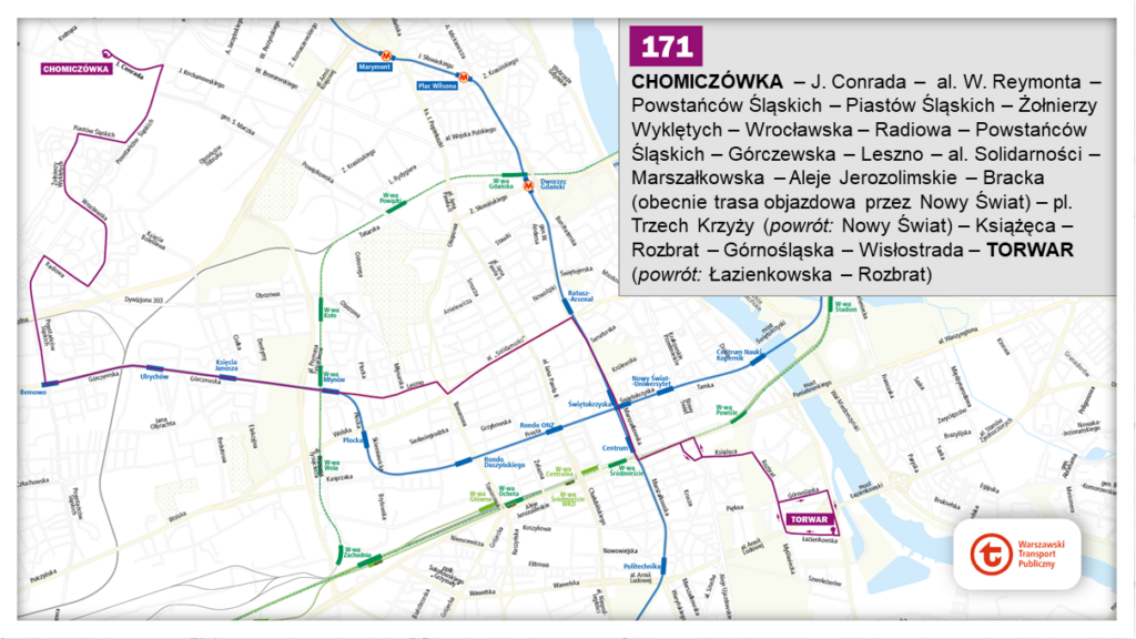 schemat trasy linii 171