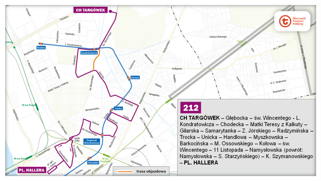 schemat trasy linii 212