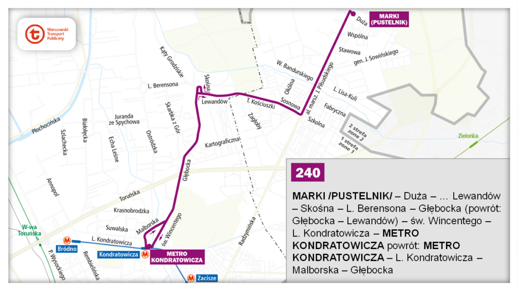 schemat trasy linii 240