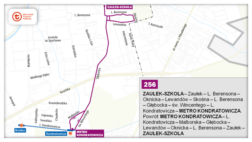 schemat trasy linii 256