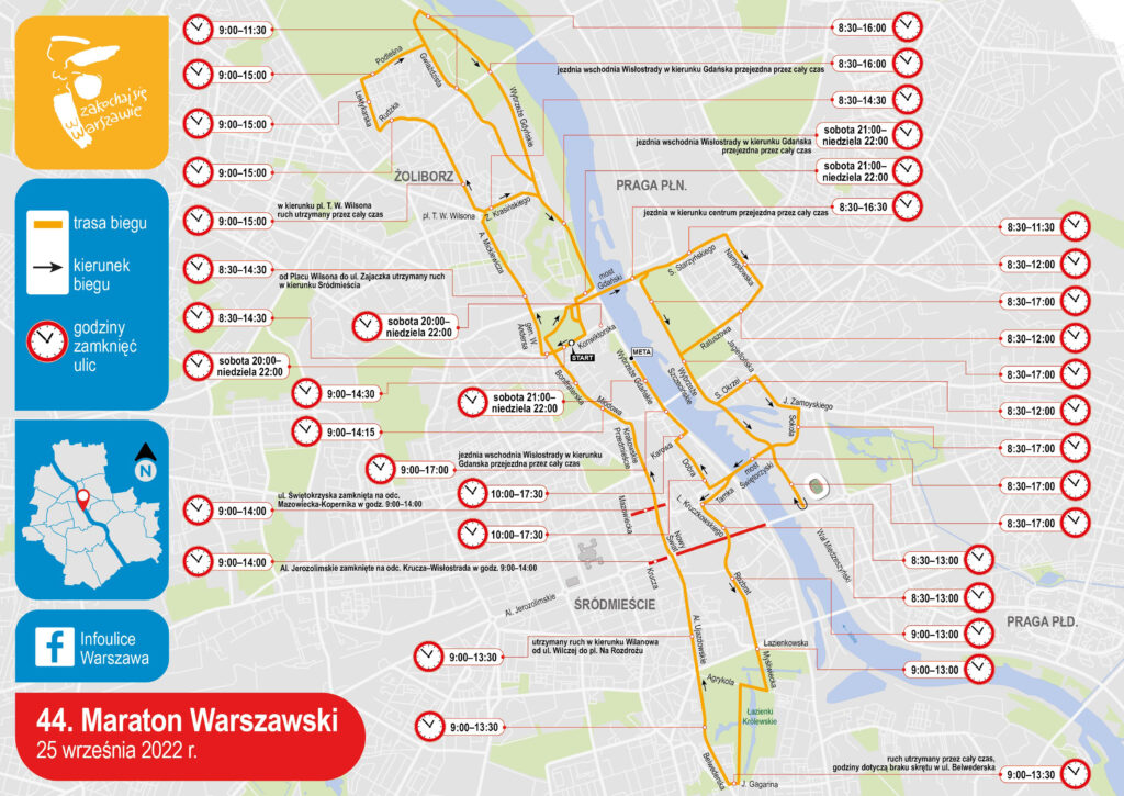 44. Maraton Warszawski - grafika, przedstawiająca trasę biegu
