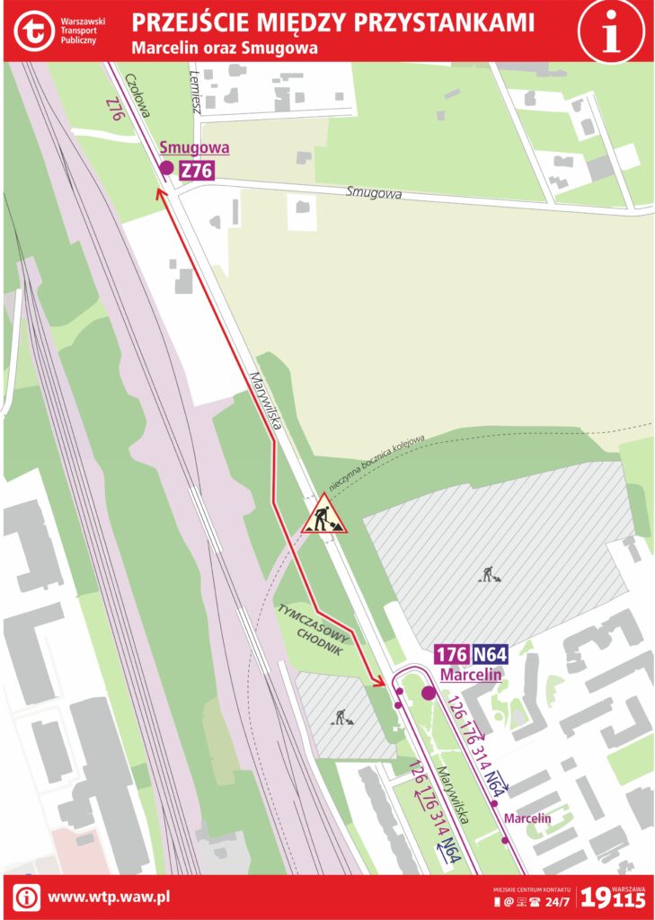 Schemat przejścia pomiędzy przystankami Marcelin i Smugowa