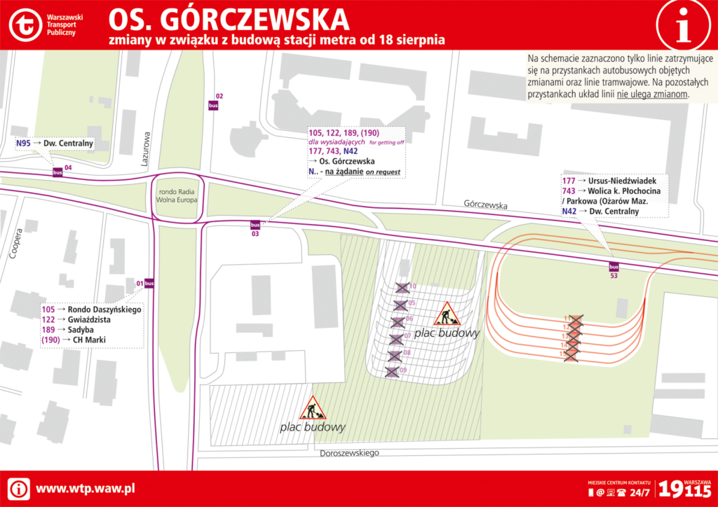 Schemat zmian lokalizacji przystanków w zespole OS. GÓRCZEWSKA od 18 sierpnia (budowa stacji metra)