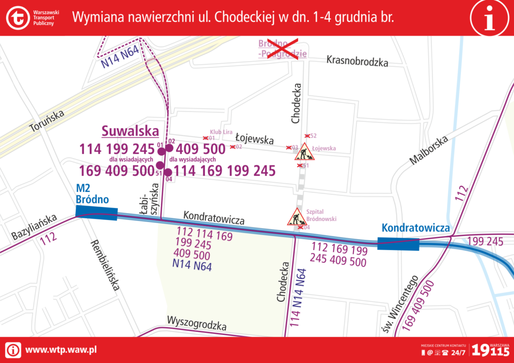 Schemat zmian podczas wymiany nawierzchni ulicy Chodeckiej