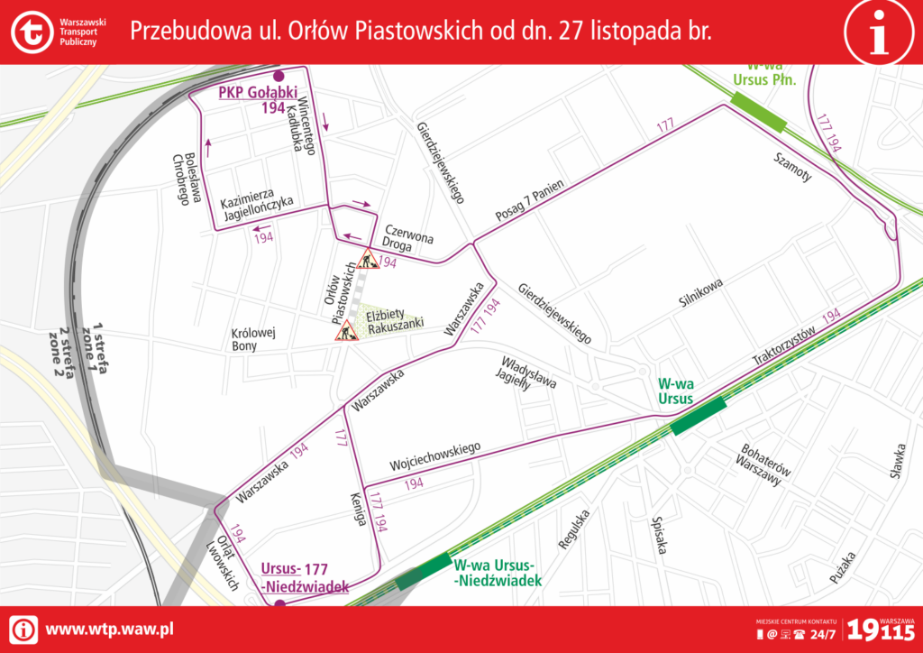 Schemat zmian podczas przebudowy ulicy Orłów Piastowskich
