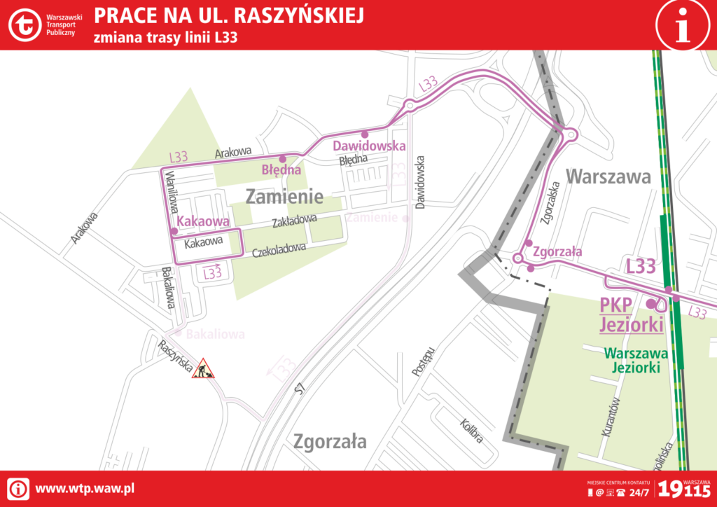 Schemat zmian podczas przebudowy ul. Raszyńskiej w Zamieniu