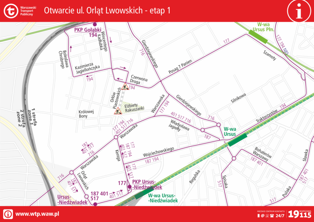 Schemat tras linii autobusowych po otwarciu ul. Orląt Lwowskich - etap 1