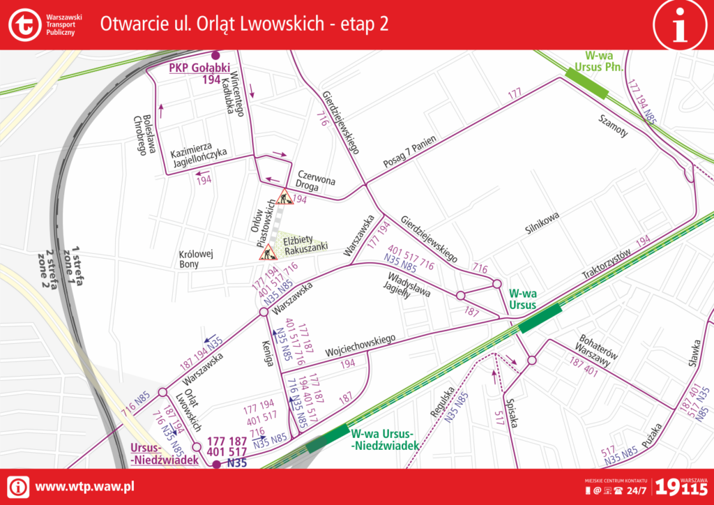 Schemat tras linii autobusowych po otwarciu ul. Orląt Lwowskich - etap 2