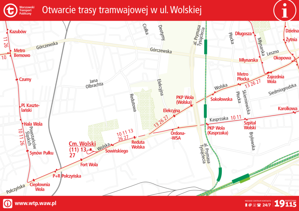 Schemat zmian linii tramwajowych po otwarciu trasy w ul. Wolskiej