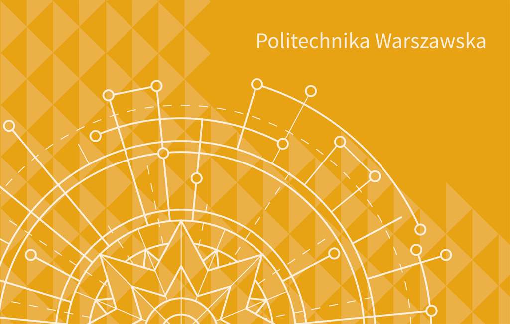 Wzór Karty Miejskiej Politechniki Warszawskiej z wkomponowaną grafiką nawiązującą do przeszklenia gmachu uczelni na żółtym tle