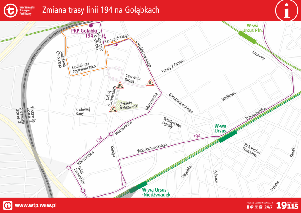 schemat zmiany trasy linii 194 na Gołąbkach
