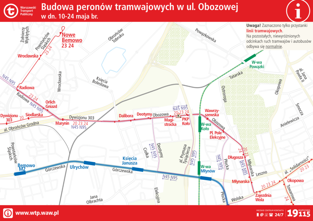 Schemat zmian tras linii autobusowych
